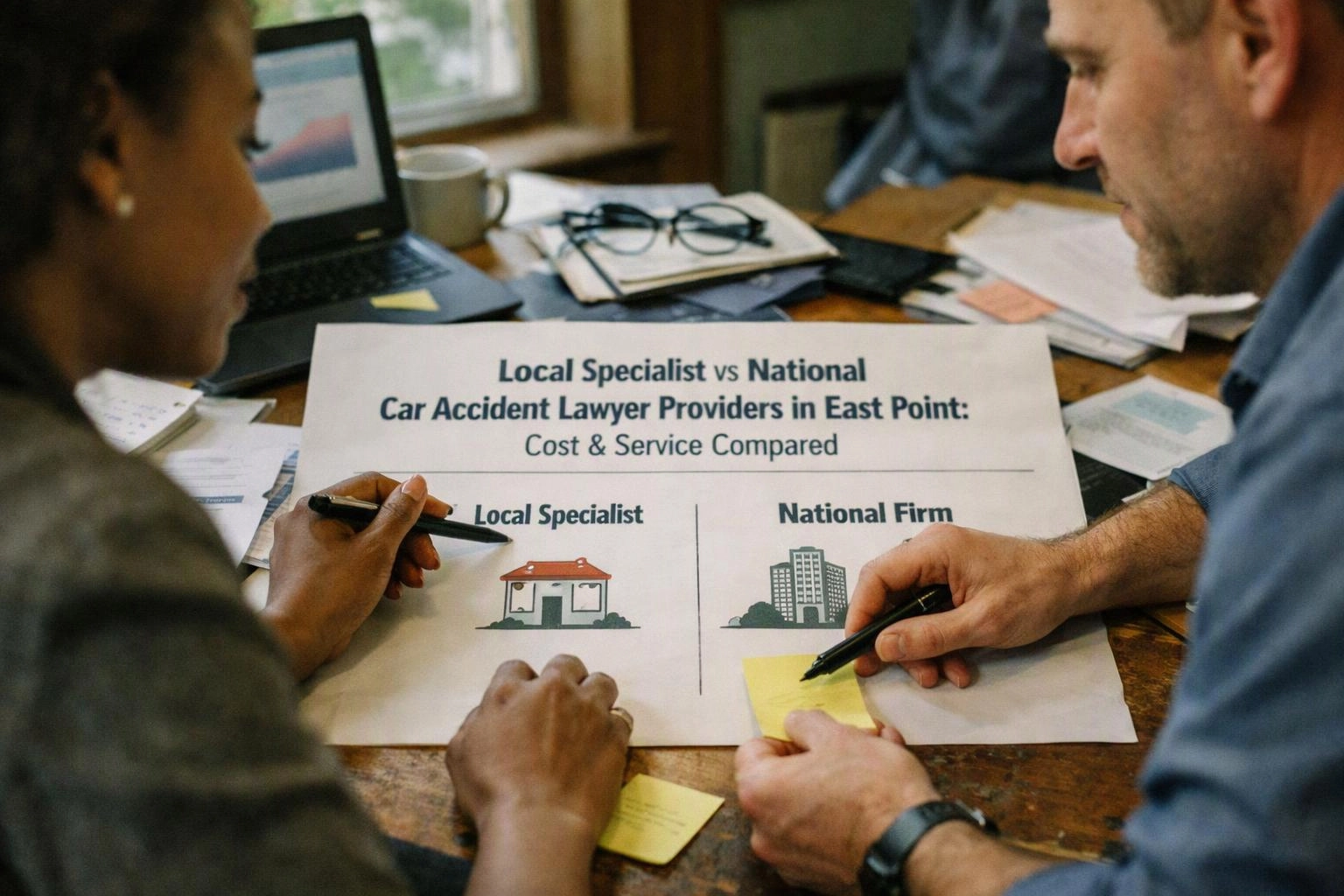 Local Specialist vs National Car Accident Lawyer Providers in East Point: Cost & Service Compared